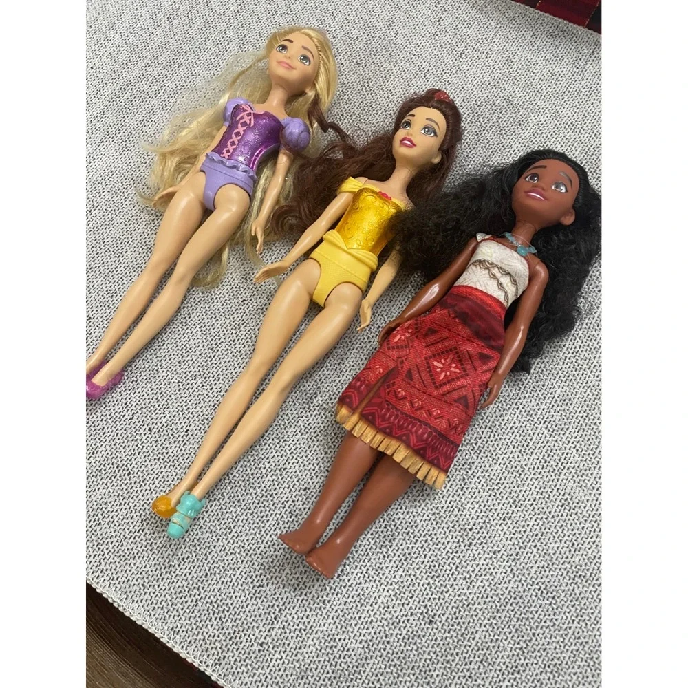 Disney Princess Doll Lot Rapunzel Belle Moana 3 Piece Set 11-12 Inch Dolls‎